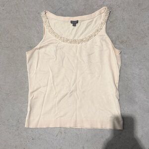 Ann Taylor Beige Top with Pearl Details